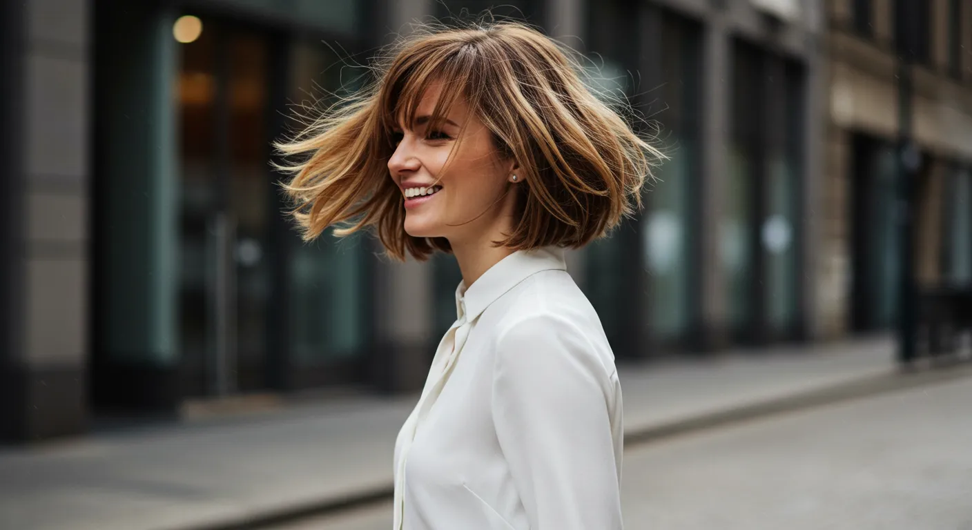 Smiling woman with flowing hair
