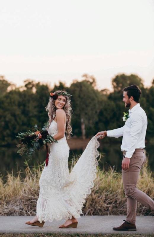 Bride and Groom Walking