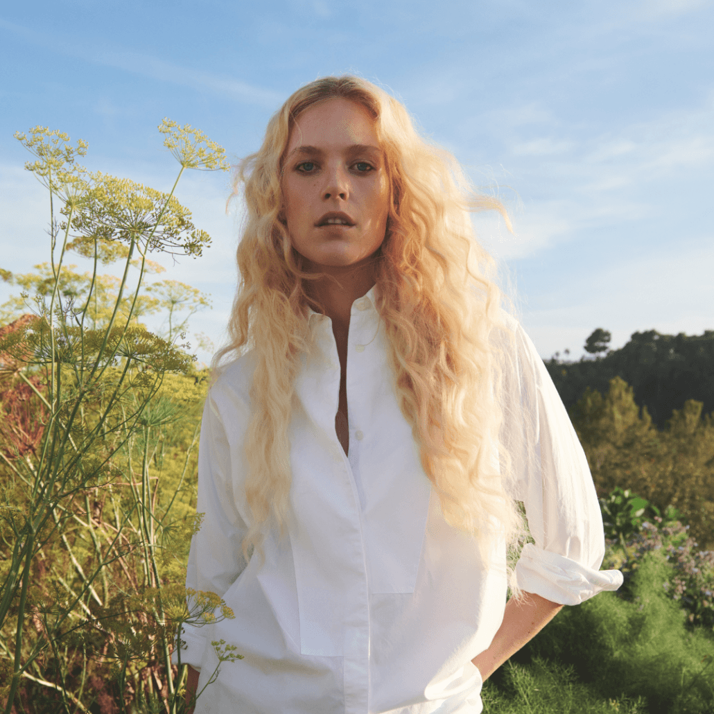 Smiling woman with flowing hair
