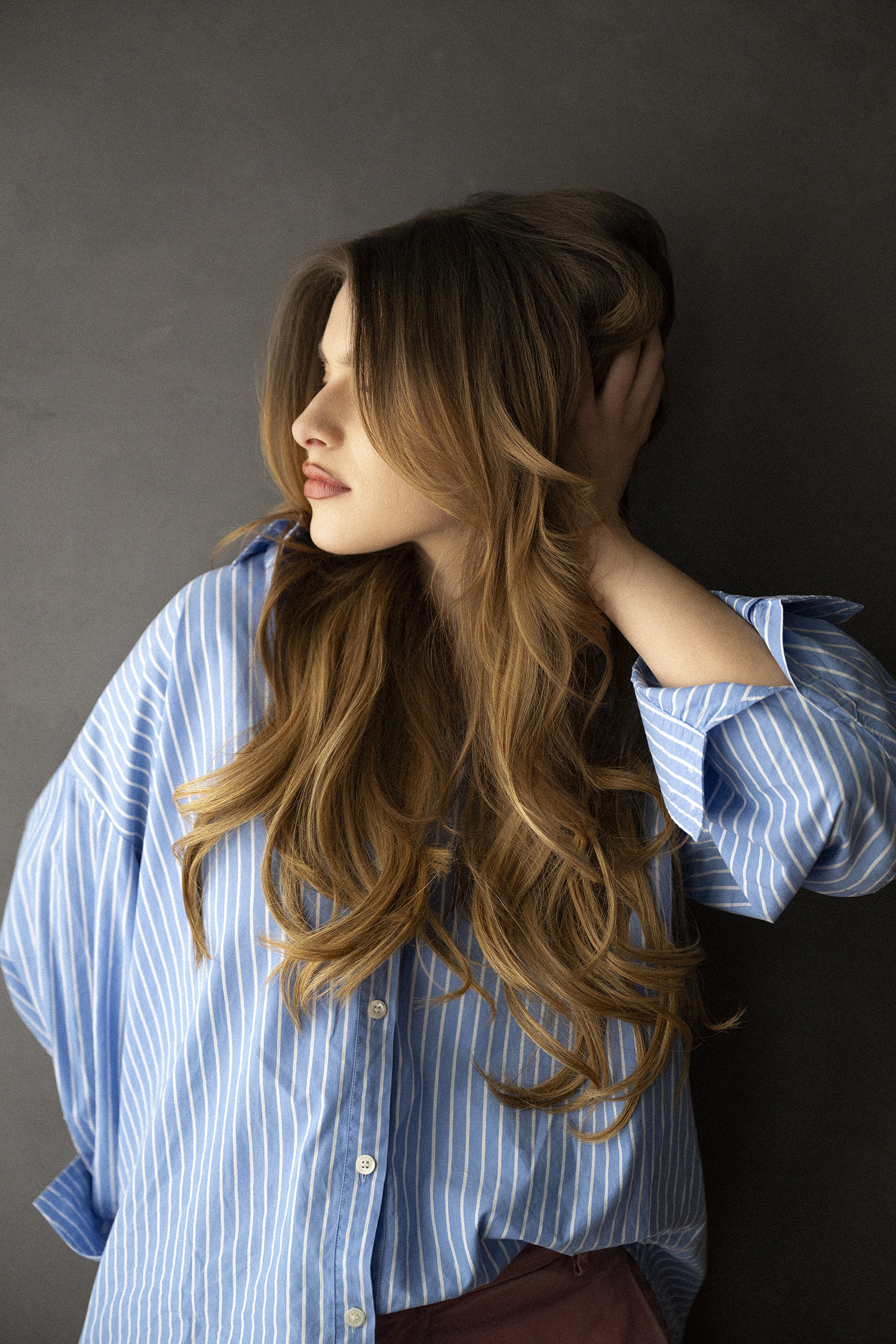 Smiling woman with flowing hair